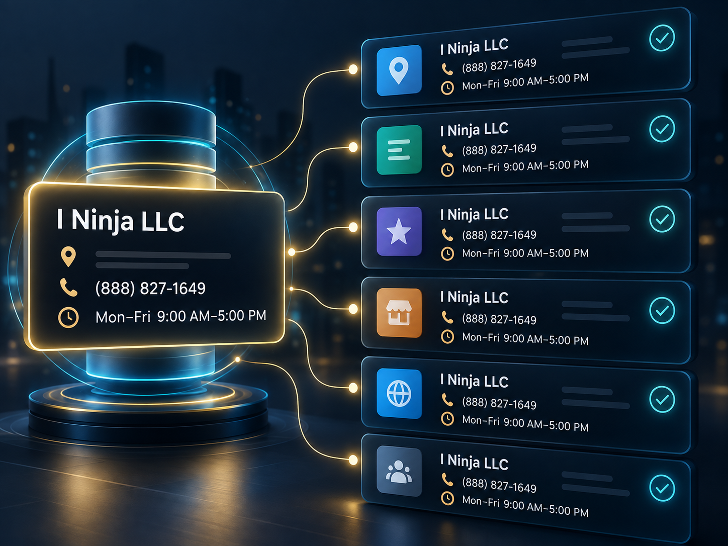I Ninja LLC business listings showing the same name, phone number, and hours matching across online directories by Ian Lacovara