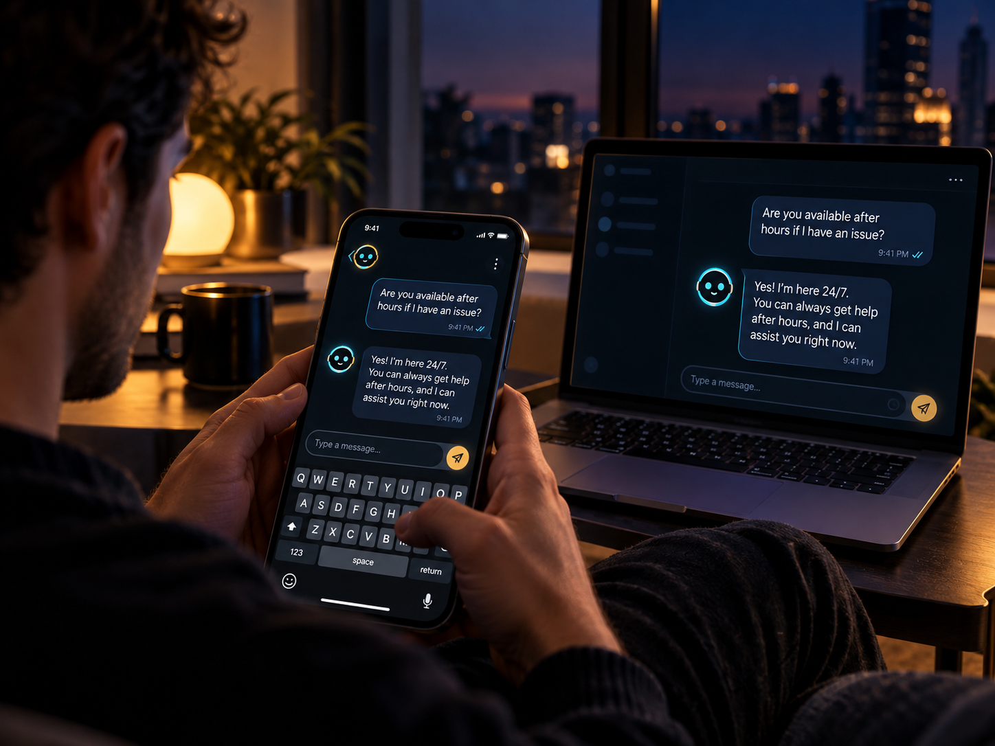I Ninja LLC website chat answering a visitor question instantly on a phone by Ian Lacovara