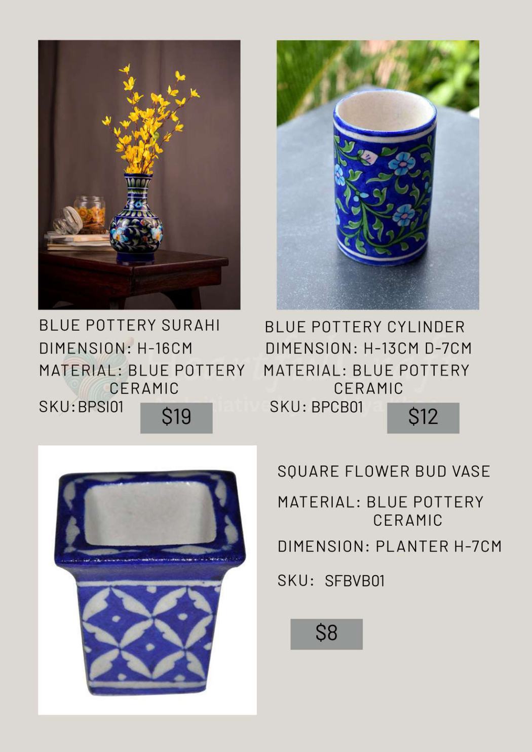 Blue Pottery Final SKU Sheet catalogue page