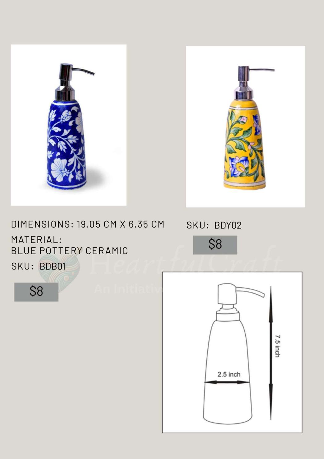 Blue Pottery SKU Sheet catalogue page