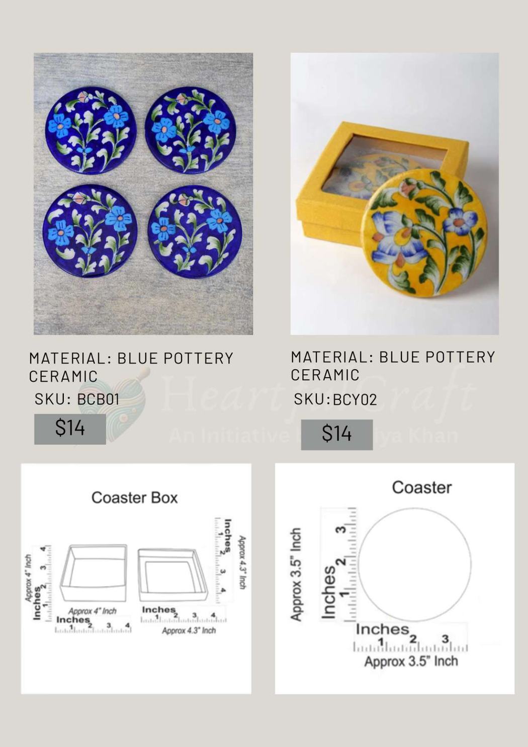 Blue Pottery SKU Sheet catalogue page