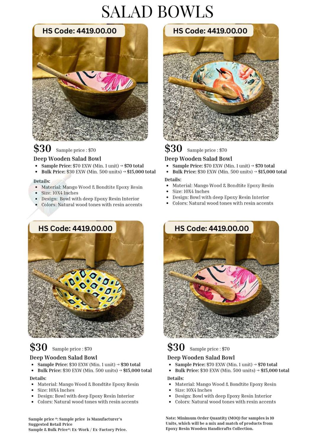 Resin Bowls Serveware catalogue page