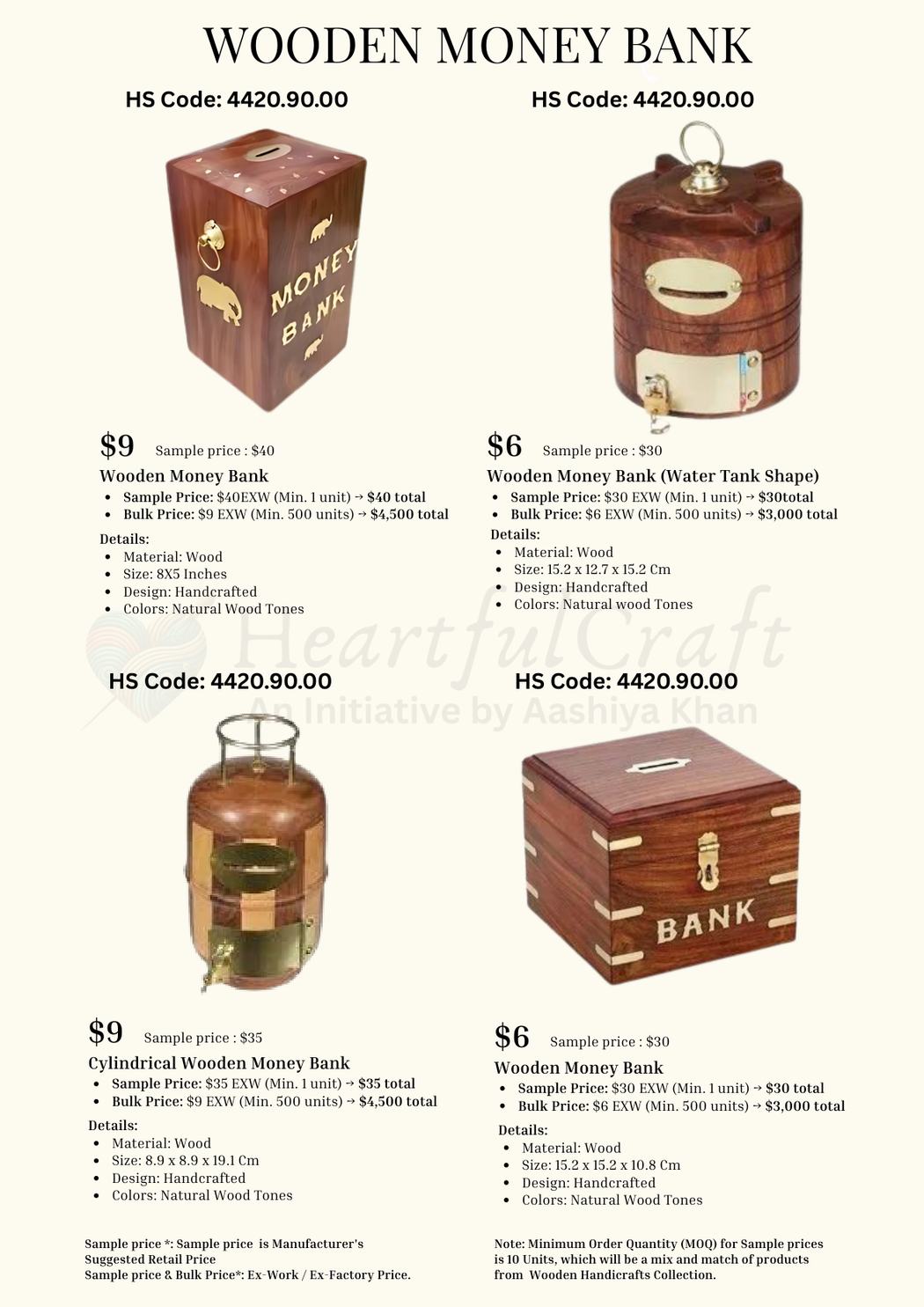 Wooden Money Bank catalogue page
