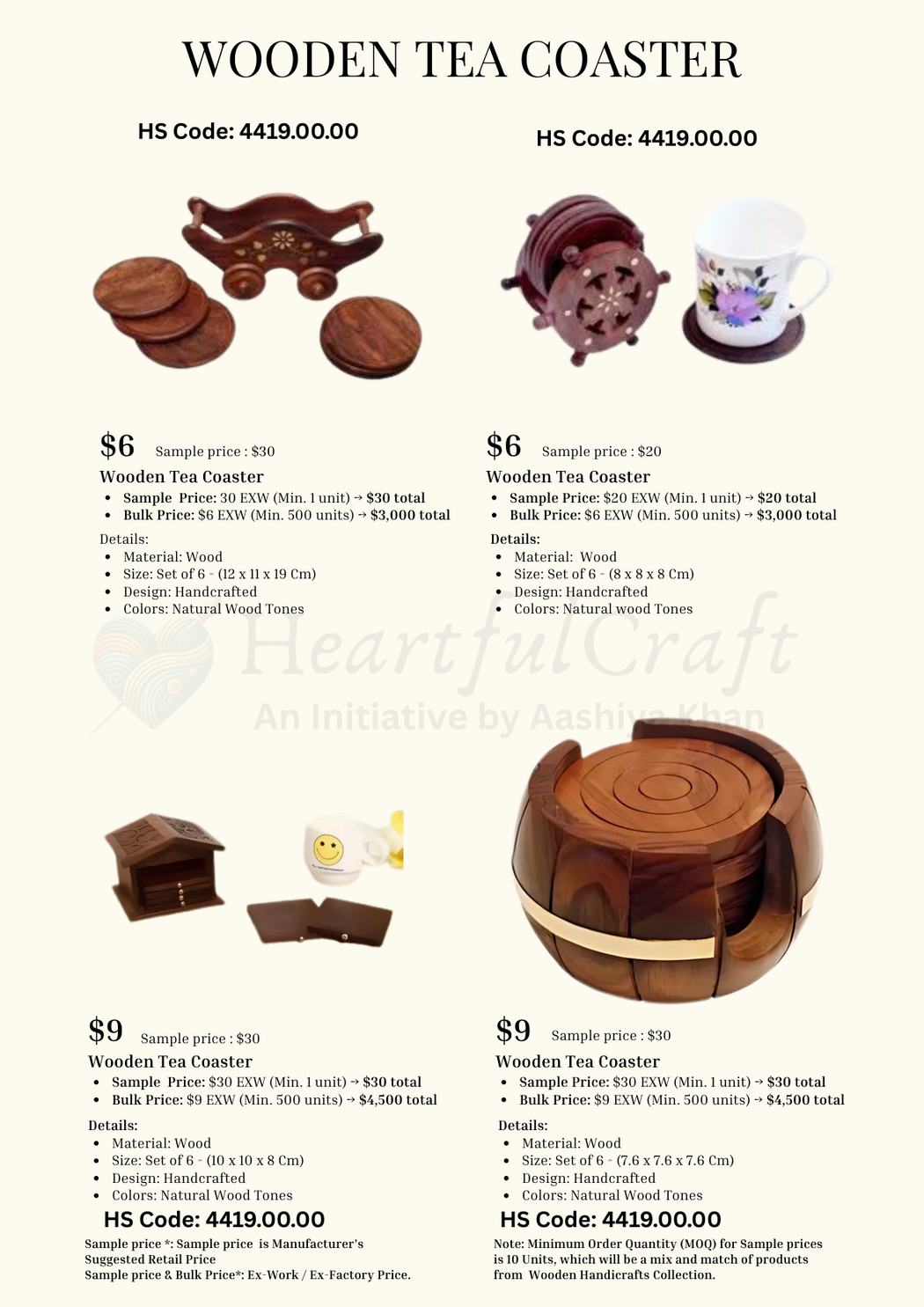 Wooden Tea Coaster catalogue page