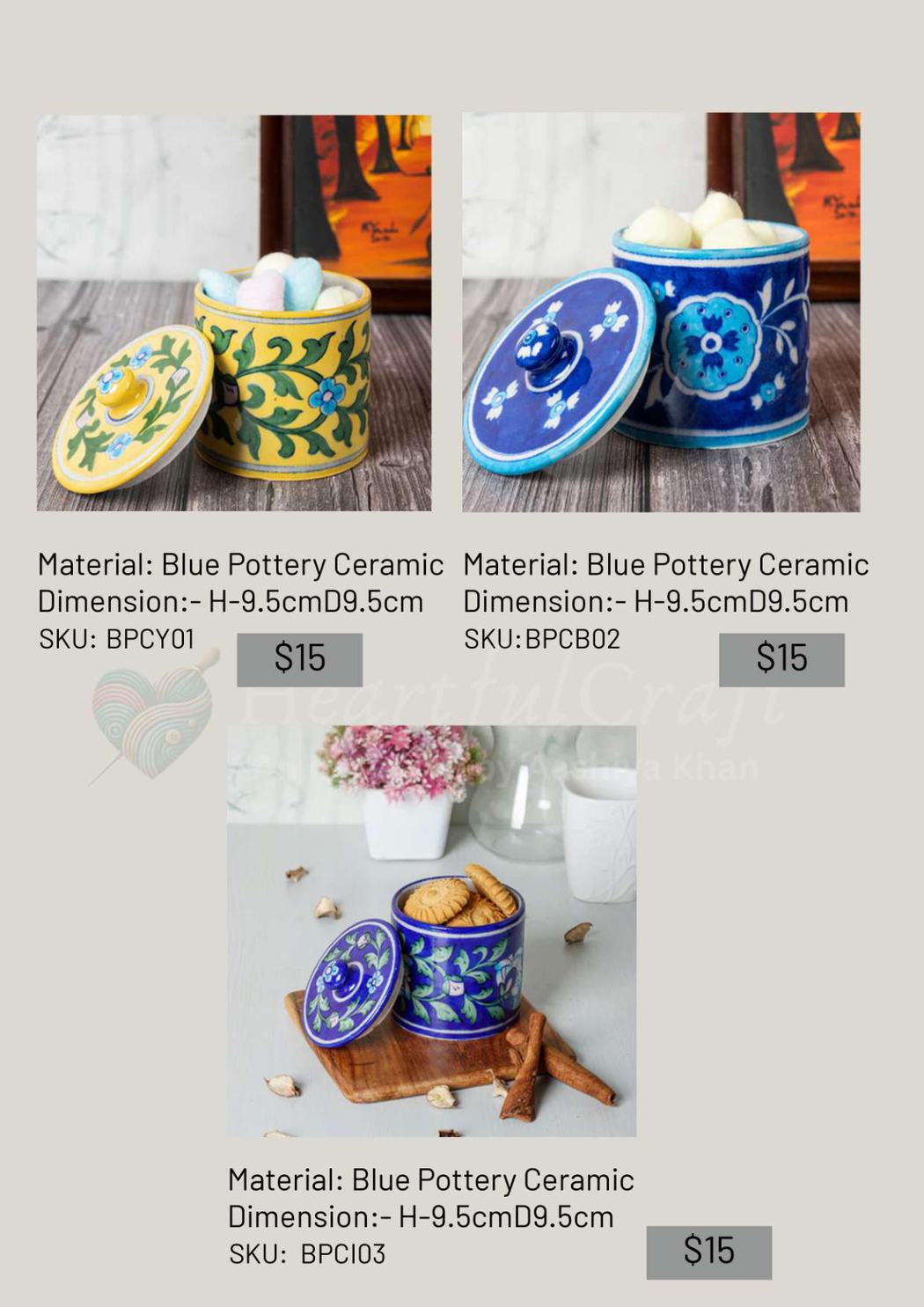 Canister Jars SKU Sheet catalogue page