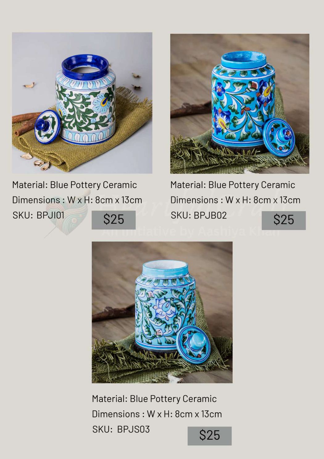 Blue Pottery Décor Utility catalogue page