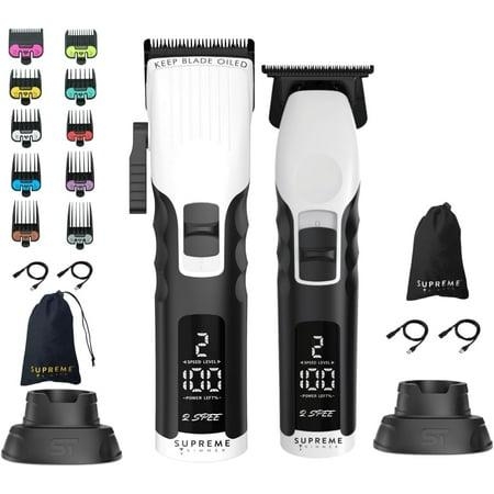 Supreme Trimmer 2-in-1 2SPee Beard Trimmer & Hair Clipper Combo | Removable Blades Speeds Display | Cordless Professional Barber Tools - Easy Color Coded Clipper Guide Combs | STB280 White