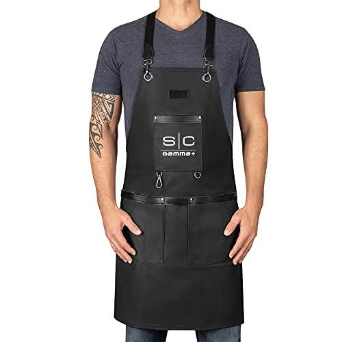 Stylecraft Professional Black Heavy Weight Waterproof Barber or Salon Hair Cutting Apron with Cross Back Strap and Pockets