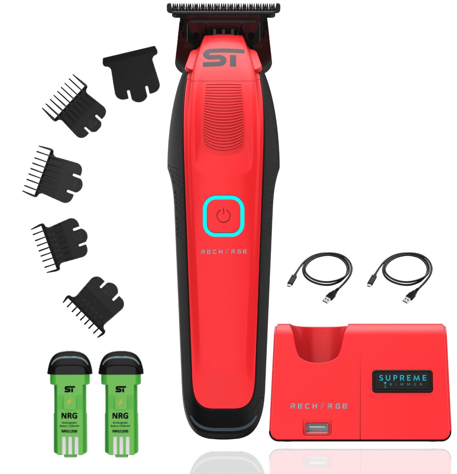 Supreme Trimmer Recharge Zero Gap Trimmer for Barbers | 7500+ RPM Removable Battery Smart USB Charging Stand + iPhone/Android Charging | ST777 Red