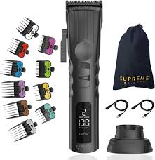 Supreme Trimmer 2Spee Hair Clipper (3.5 Hour Use) Removable Blades, 2 Speeds, Battery Display | Cordless Professional Barber Black