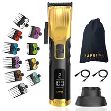 Supreme Trimmer 2Spee Hair Clipper (3.5 Hour Use) Removable Blades, 2 Speeds, Battery Display | Cordless Professional Barber Gold