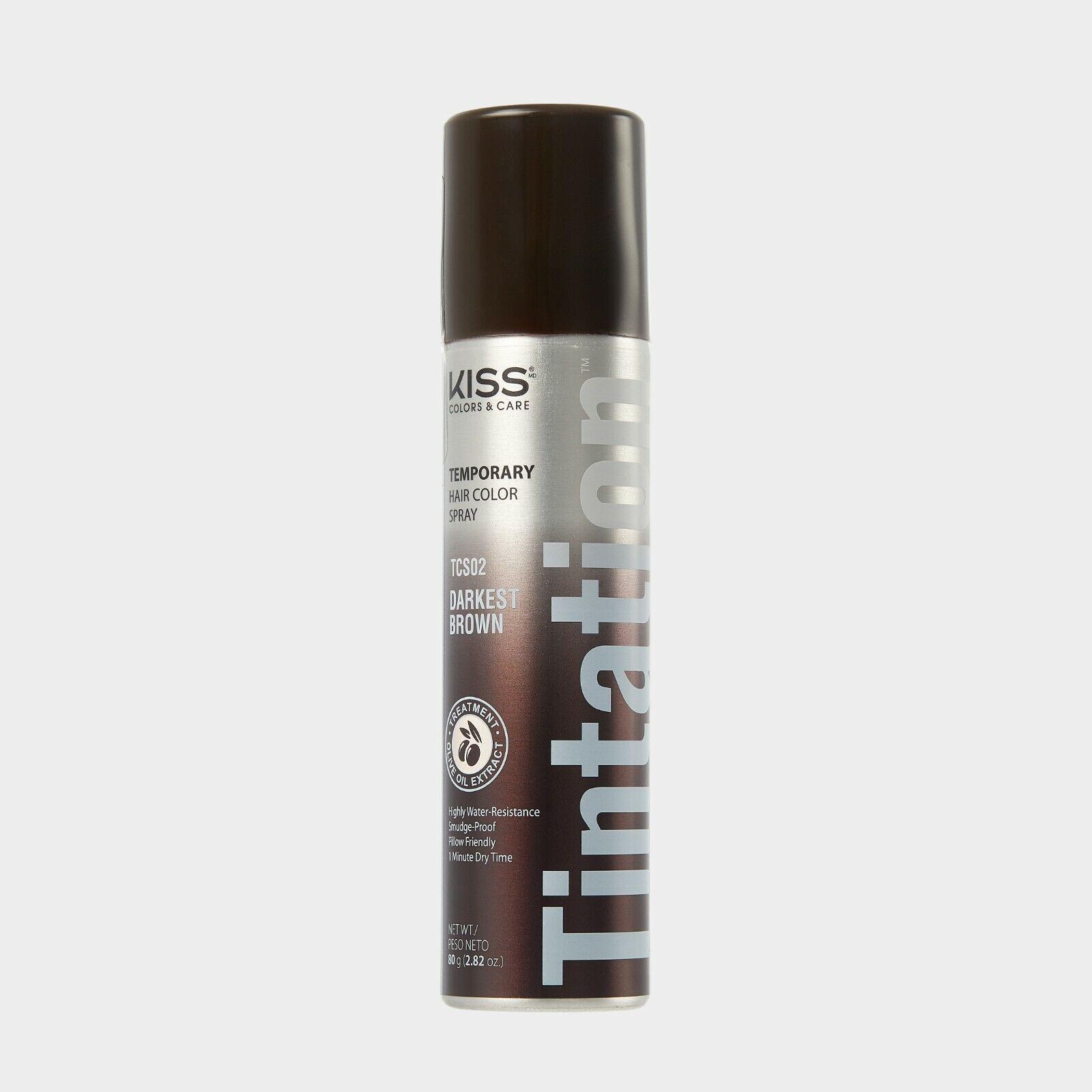 Kiss Tintation Temporary Hair Color Spray Large Size 6 oz. Darkest Brown