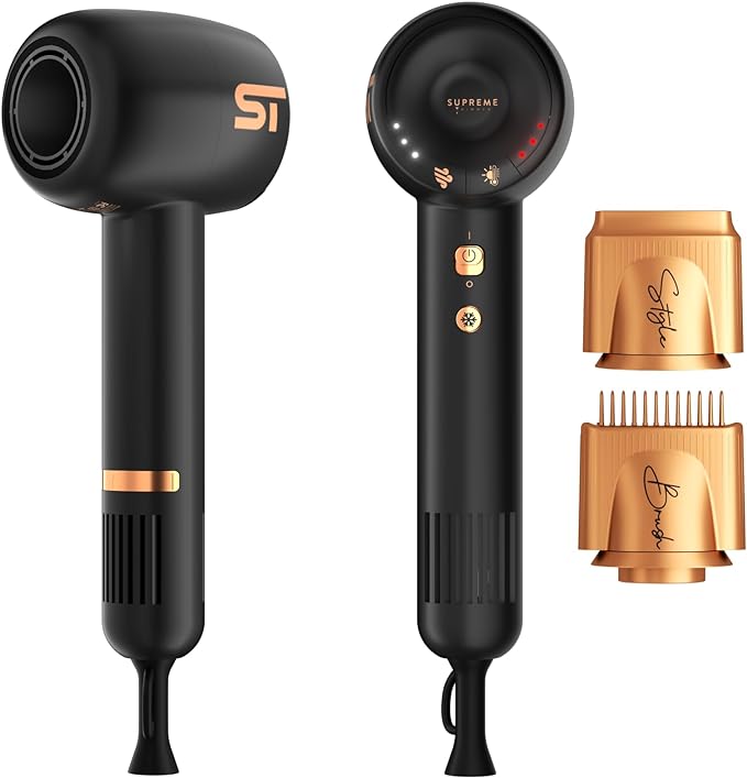 Supreme Trimmer Hair Dryer Negative Ion 110,000 RPM fast Drying & Low Noise 1400w Brushless Motor - Black