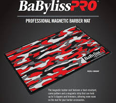 BaBylissPro Red Camo Magnetic Barber Mat w/ Magnetic Strip for Clipper & Trimmers