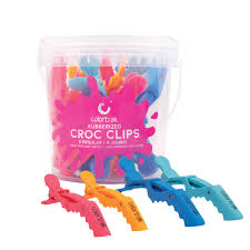 Colortrak Croc Hair Sectioning Clips Bucket (12 Pack), 8 Standard Size, 4 Jumbo Size, No Slip Rubber Grip