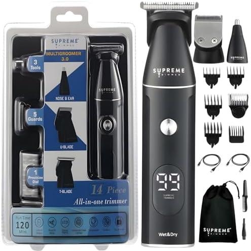 Supreme Trimmer Multigroomer All-in-One Trimmer | 120 Min Run Time + Waterproof | 14pc Mens Grooming Kit Beard Trimmer, Nose, Ear