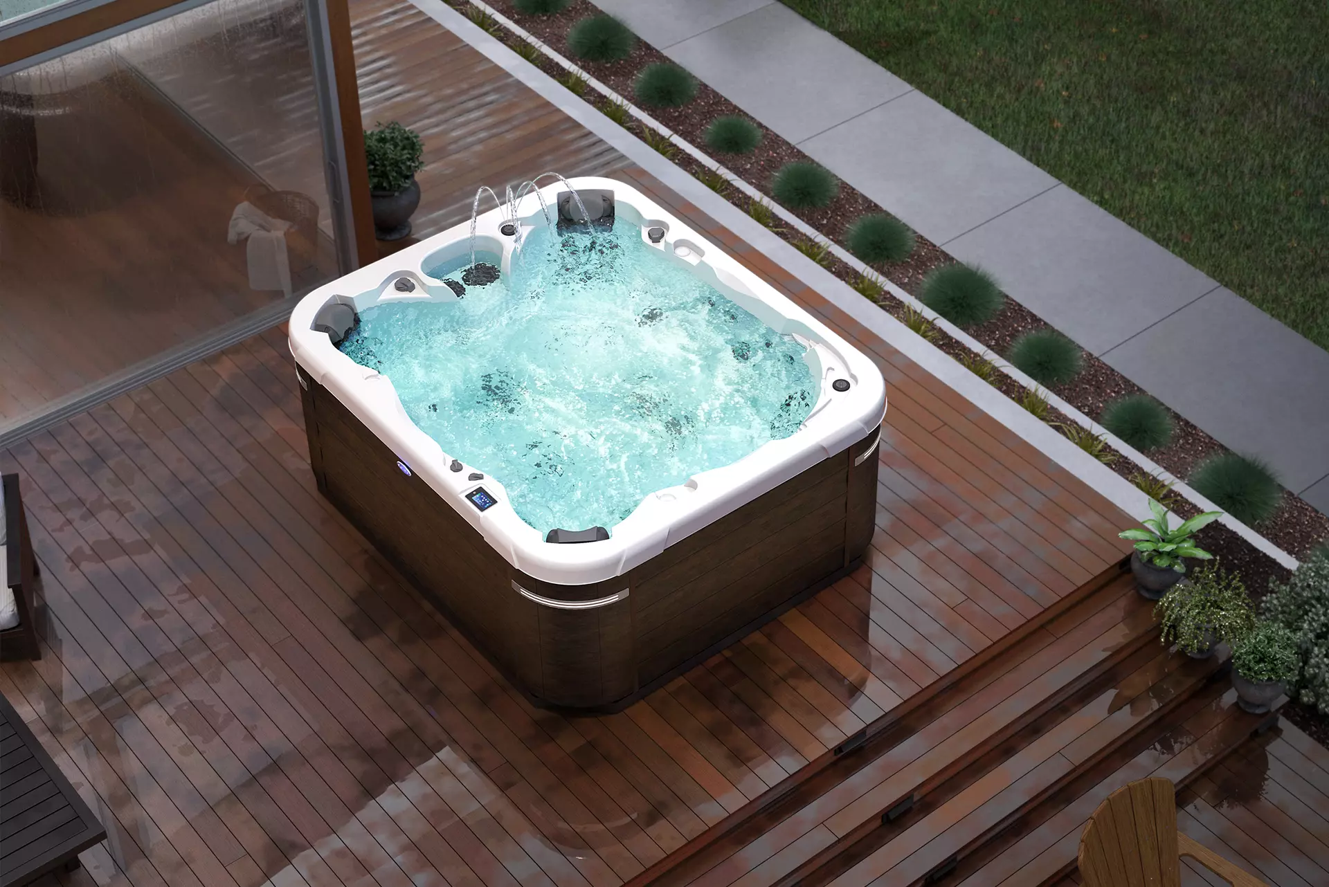 hot tub in backyard