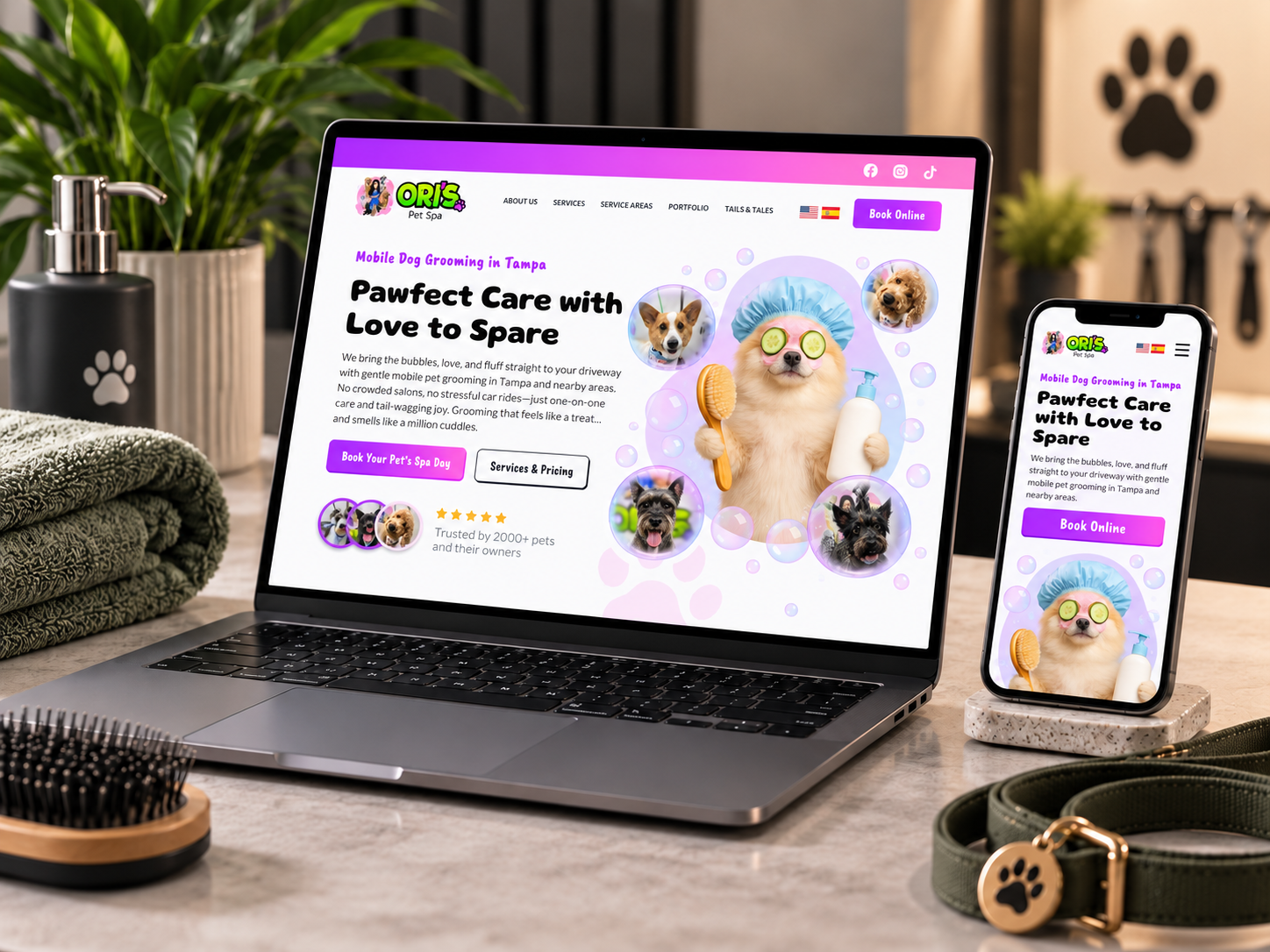 Ori's Pet Spa website design by Go Bark Loud