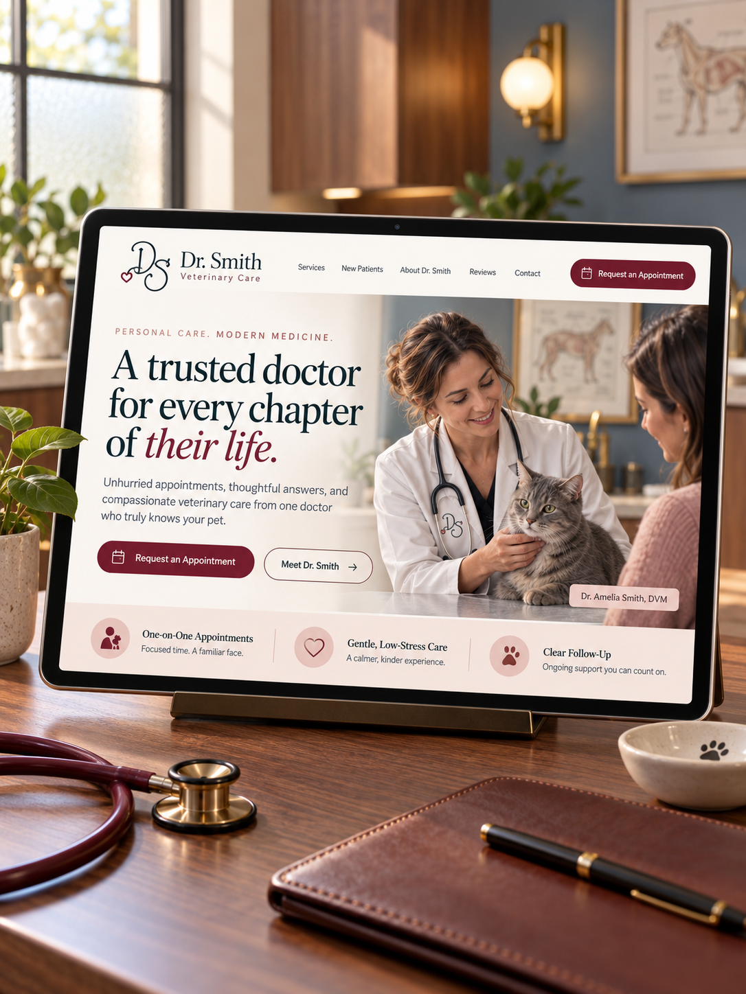 Pet grooming service website design mockup