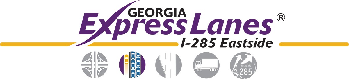 Georgia Express Lanes I-285 Eastside project logo featuring the Georgia Express Lanes branding and transportation icons. Additional project information is available in the fact sheets below.