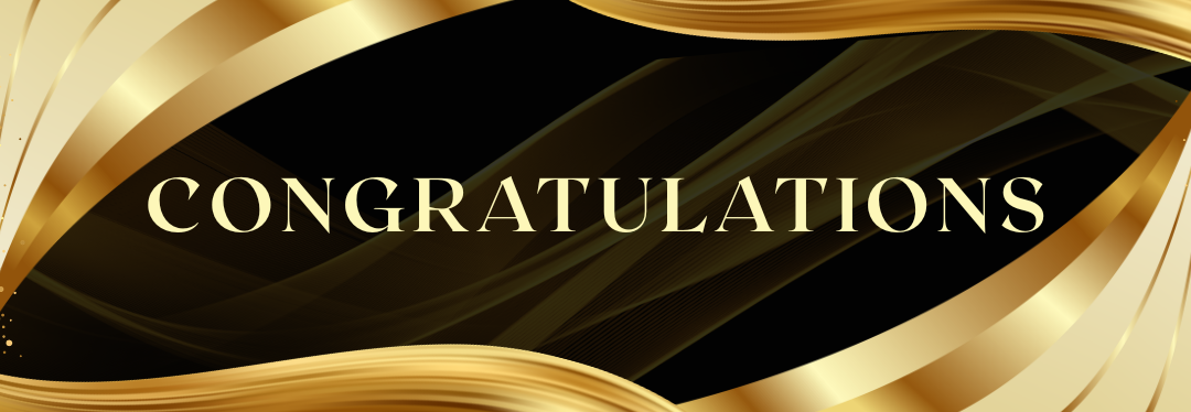 Decorative banner with gold accents on a black background displaying the word 