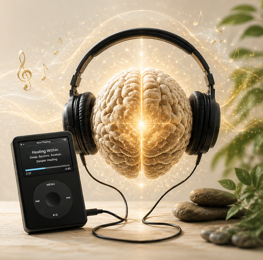 Sound Frequency Experience headphones and wired audio player