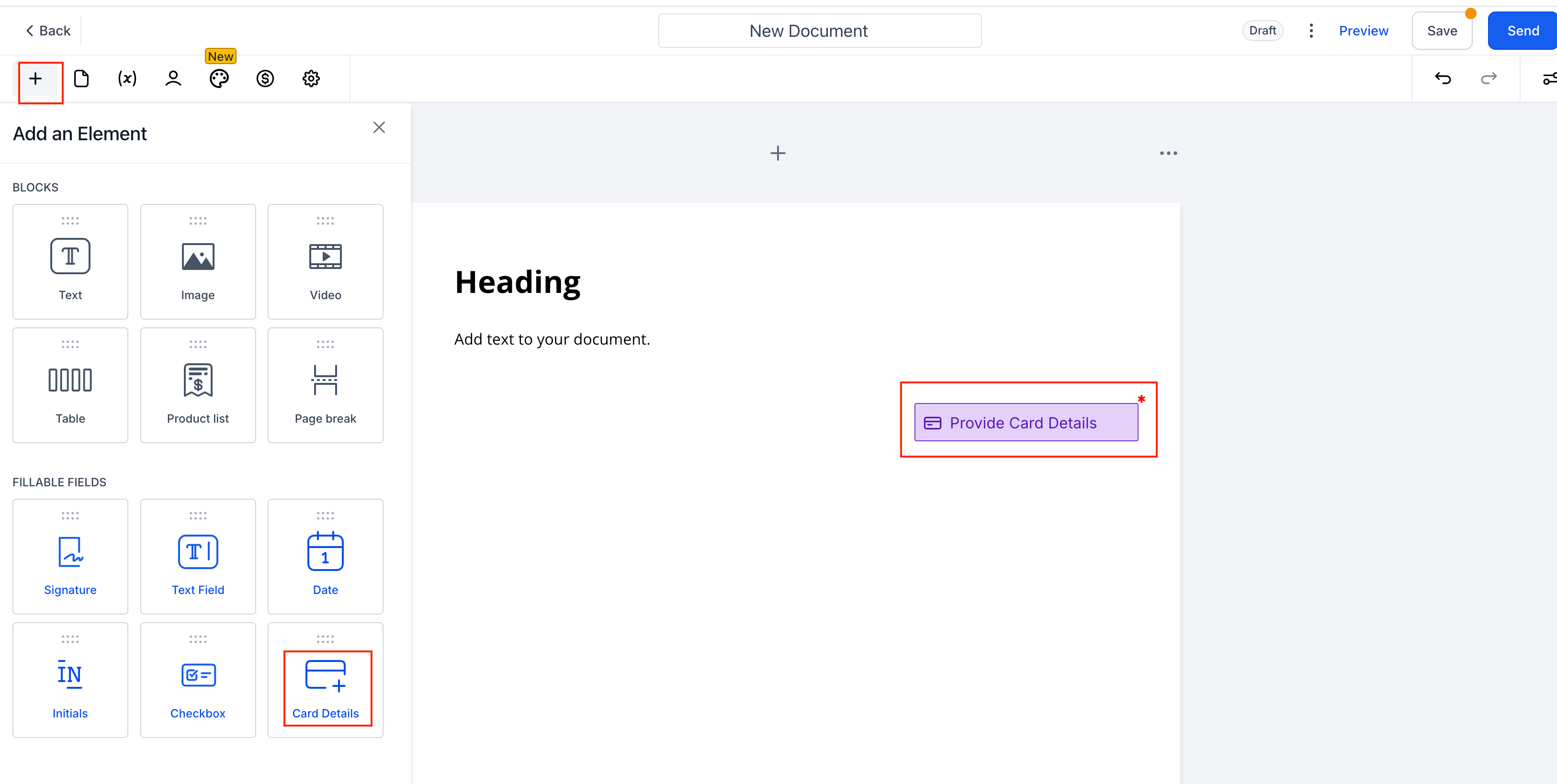 Documents & Contracts: Collect card details
