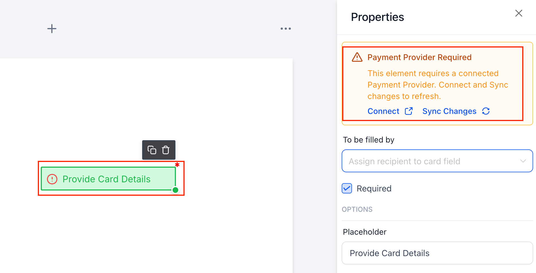 Documents & Contracts: Collect card details