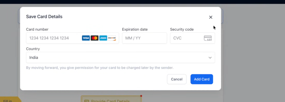 Documents & Contracts: Collect card details