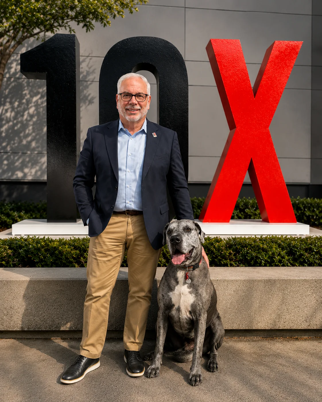 Jeff and Maggie in front of a 10X sculpture