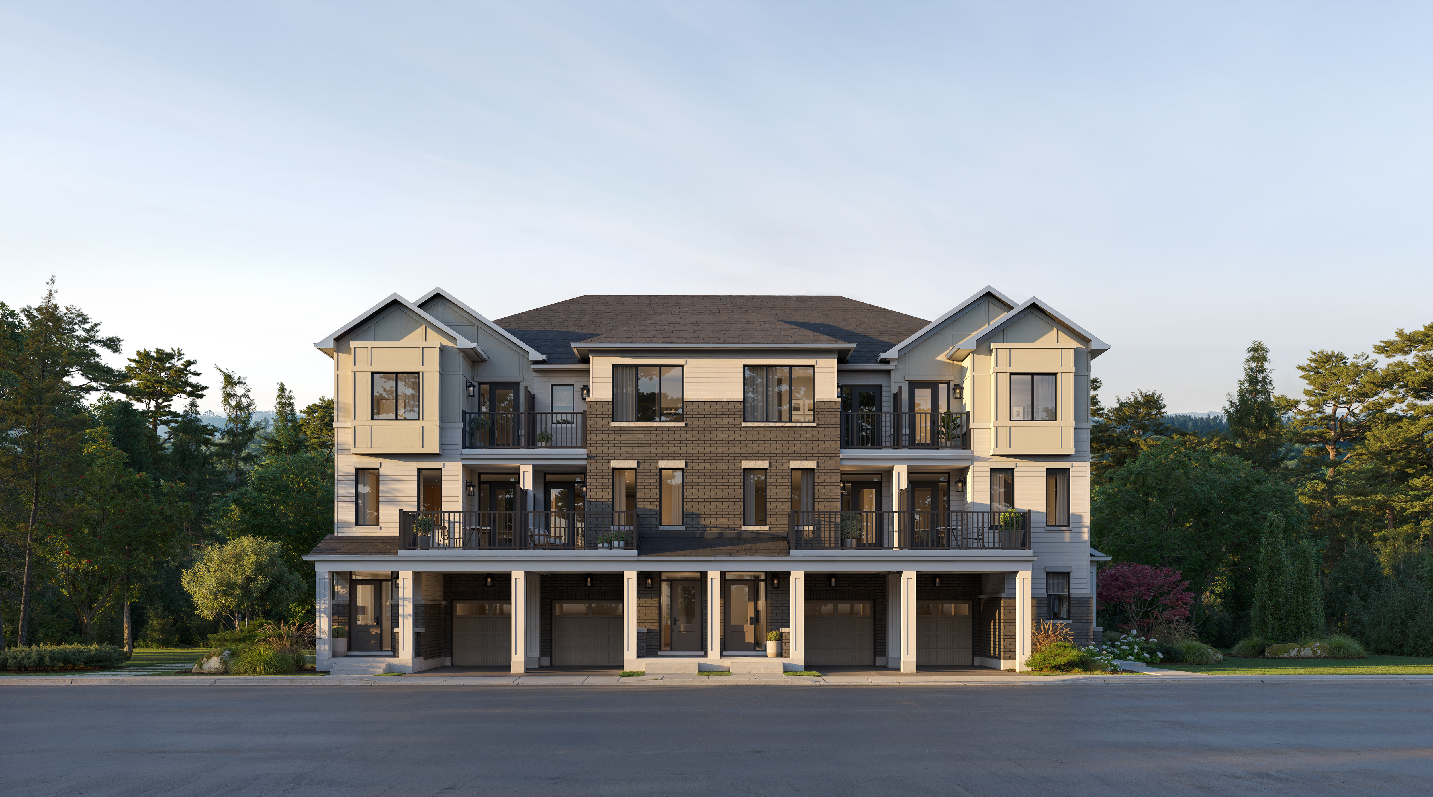 Ashford back-to-back townhome rendering at Five Oaks
