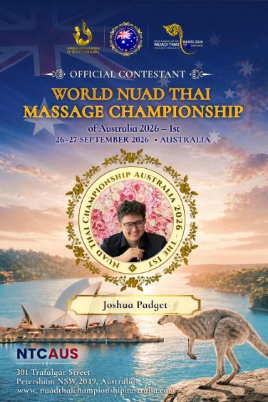 Joshua Padget, official contestant at the World Nuad Thai Massage Championship of Australia 2026
