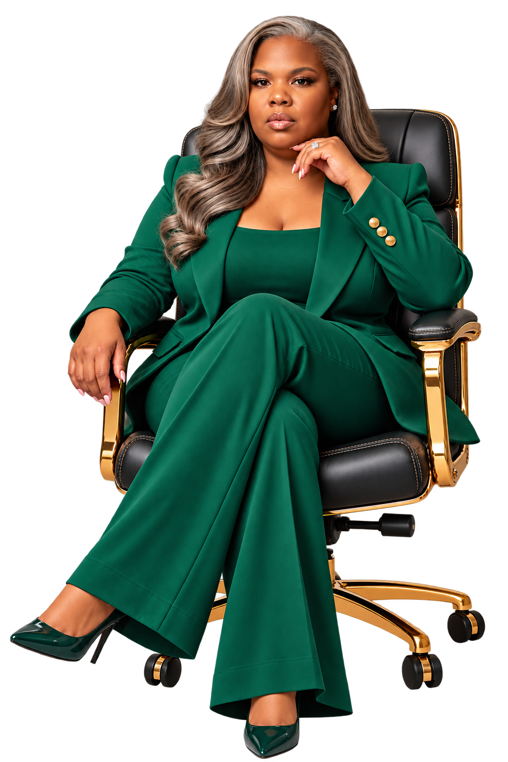 Founder of The Plug Syndicate seated in a CEO chair