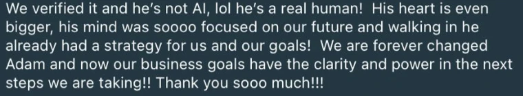 Client testimonial screenshot