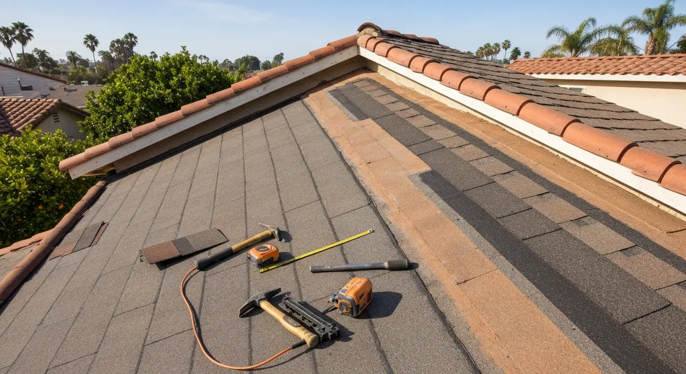 Roof leak repair on Orange residential home