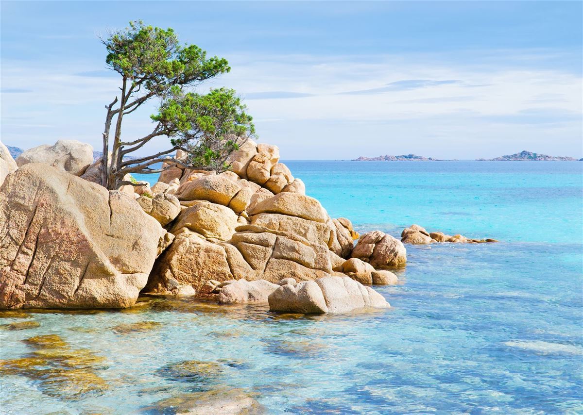 Costa Smeralda panoramic coastline view from above