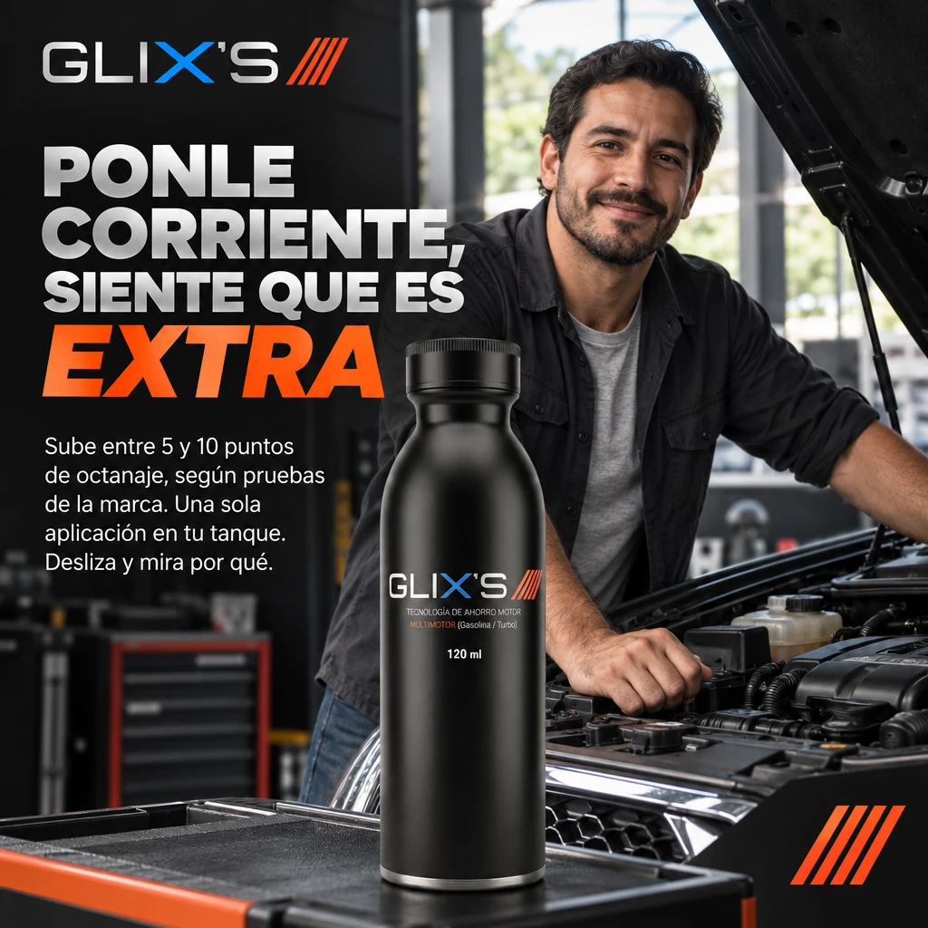Publicación de GLIX'S con titular sobre octanaje según pruebas de la marca