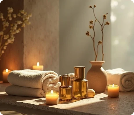 Spa candles and towels