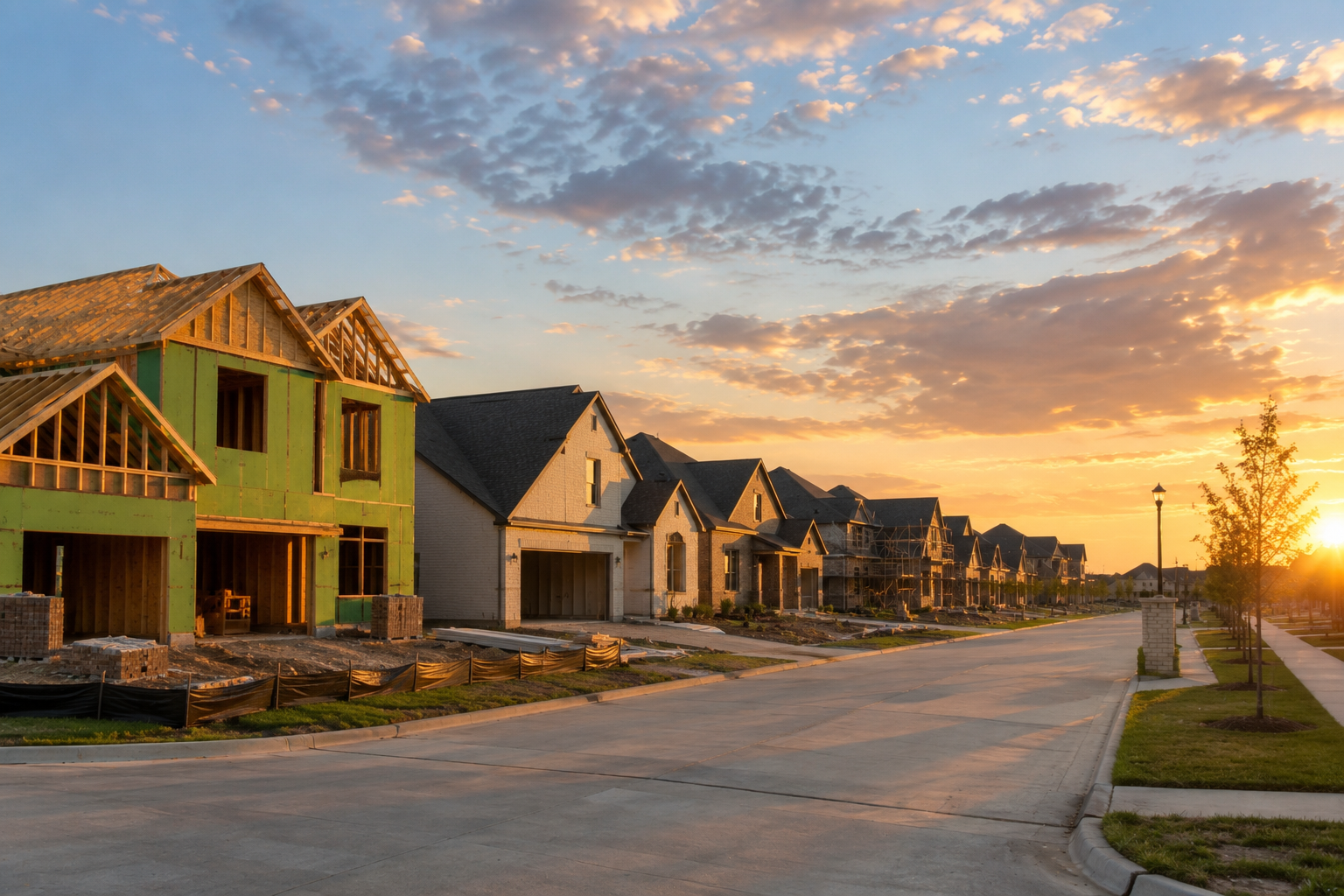 va-loan-first-time-houston-new-construction-neighborhood-golden-hour