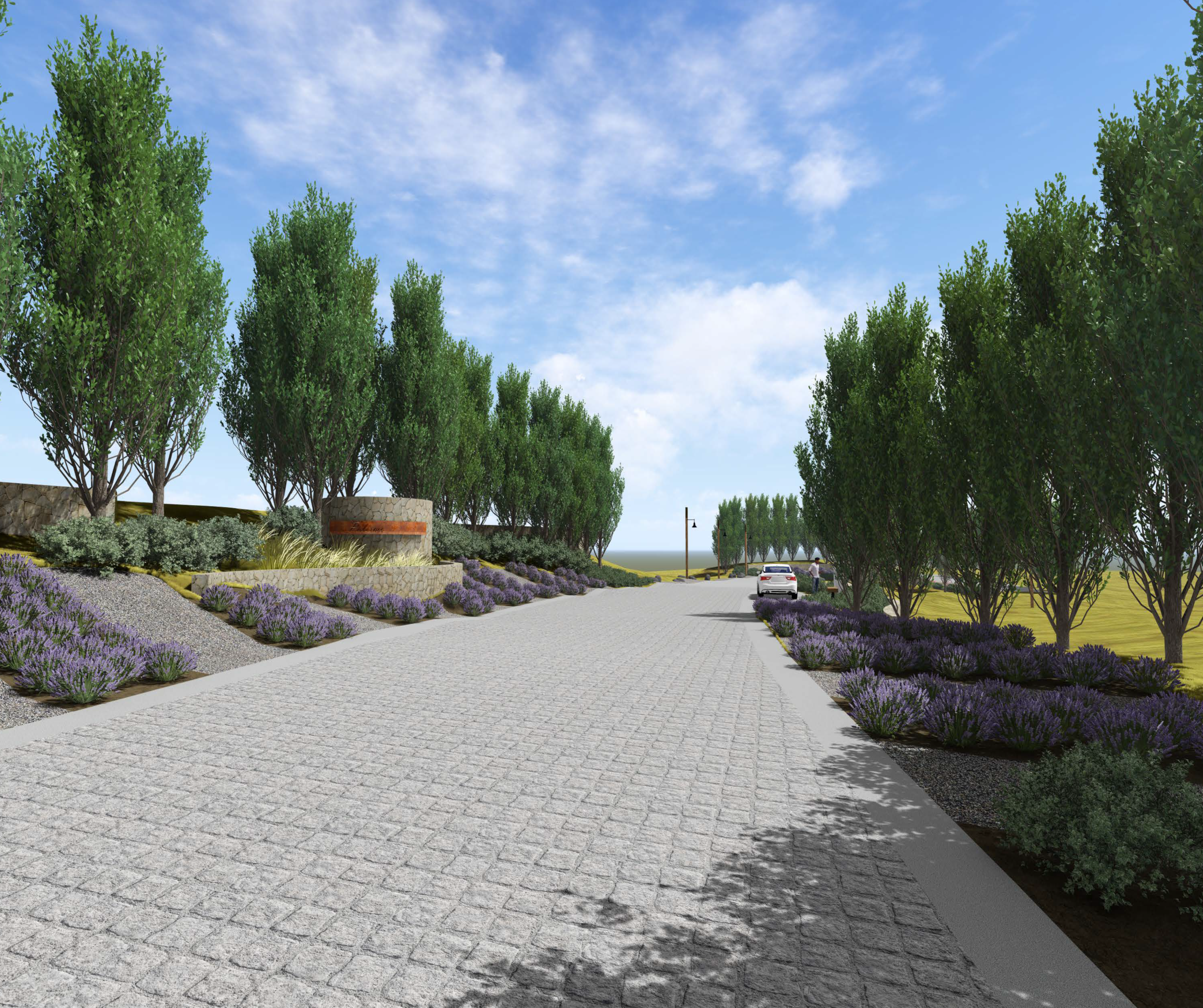 Main entry monumentation at Bellarossa