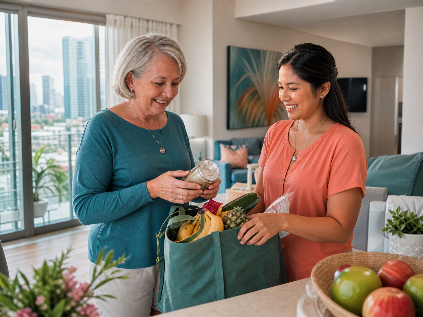 Older American resident receiving non-medical household support from a Filipino caregiver in Cebu