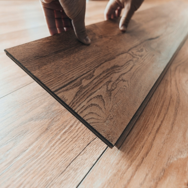 Modern living room after vinyl plank flooring installation Plano, TX