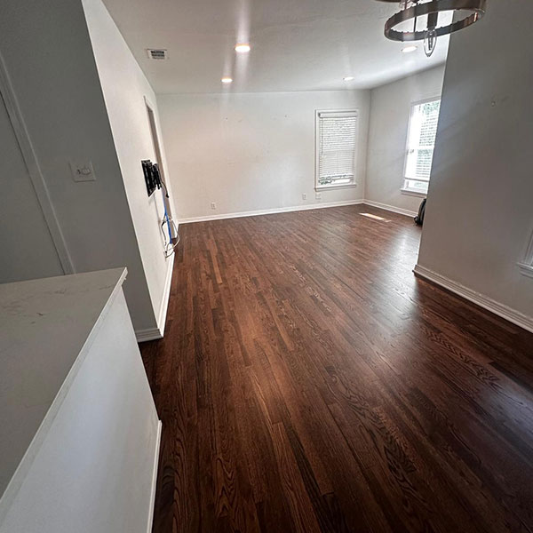 Hardwood floor refinishing in Allen, TX with shiny finish