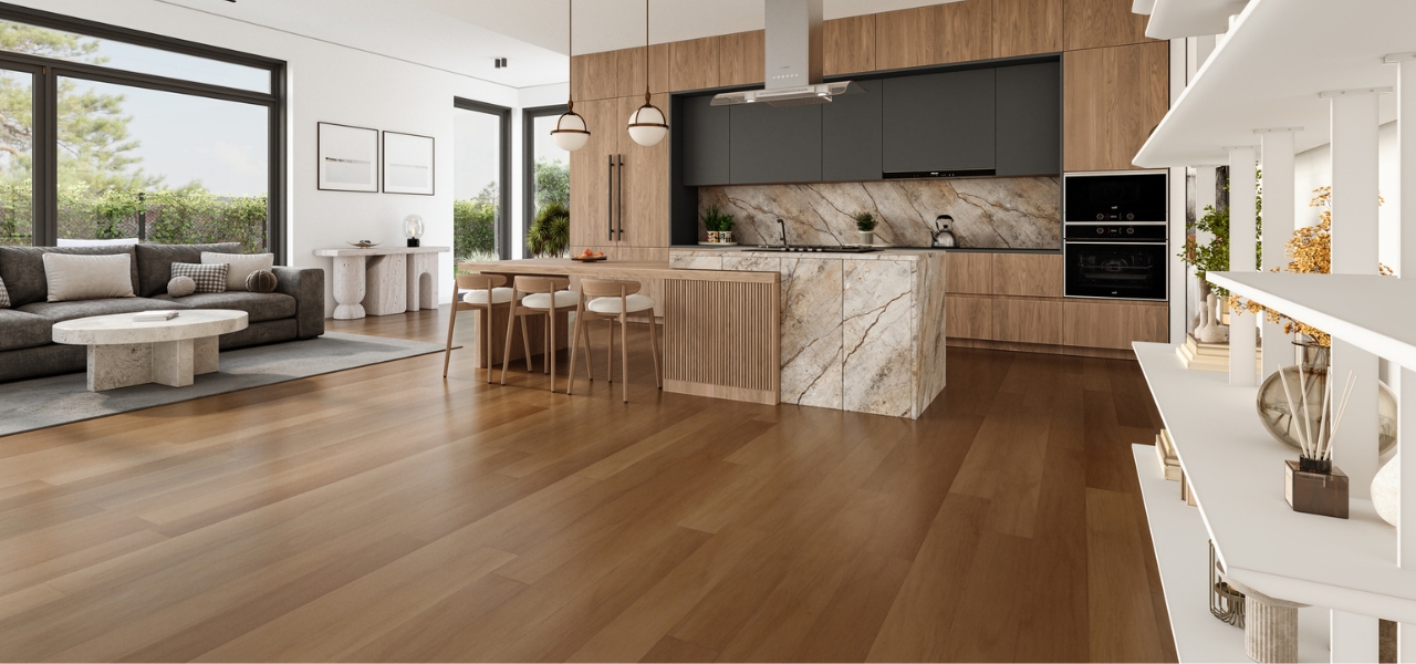 Prefinished and site-finished hardwood flooring samples in Dallas showroom