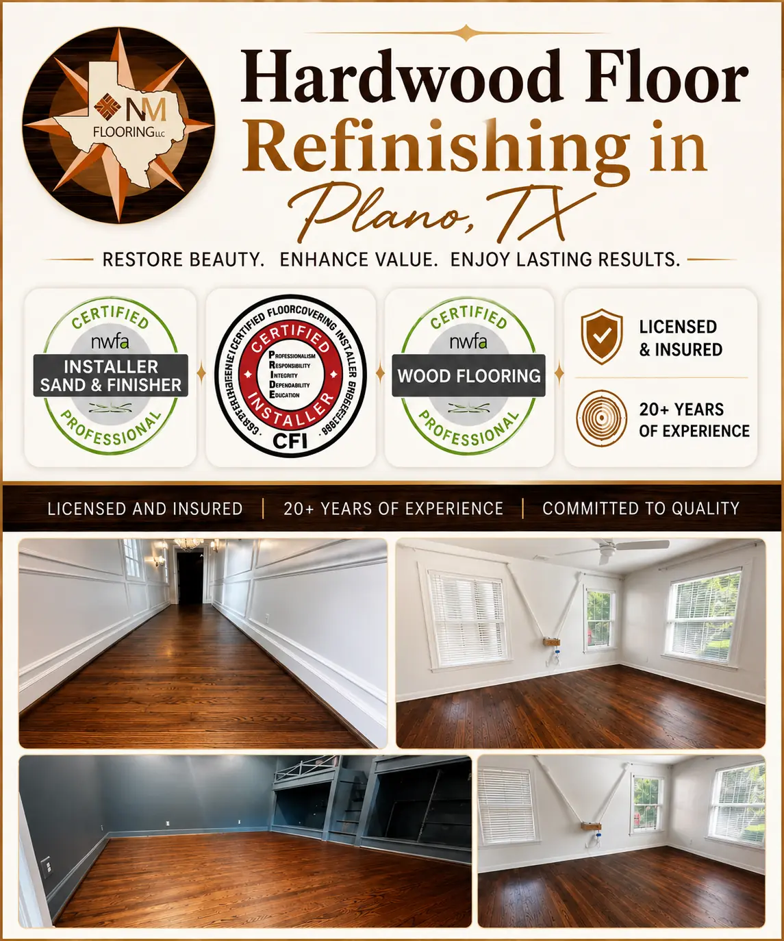 Hardwood floor refinishing Dallas, TX with advanced dustless sanding technology.