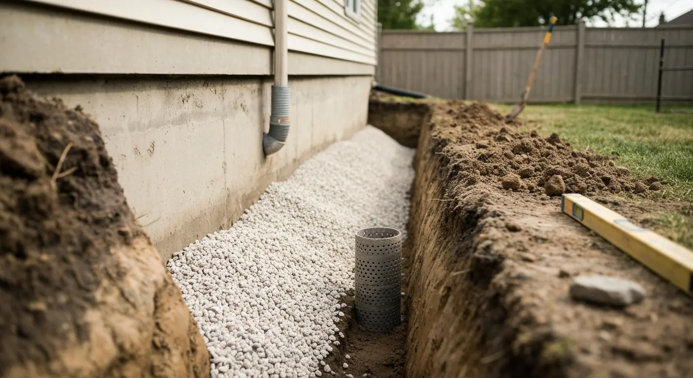 Exterior foundation drainage installation