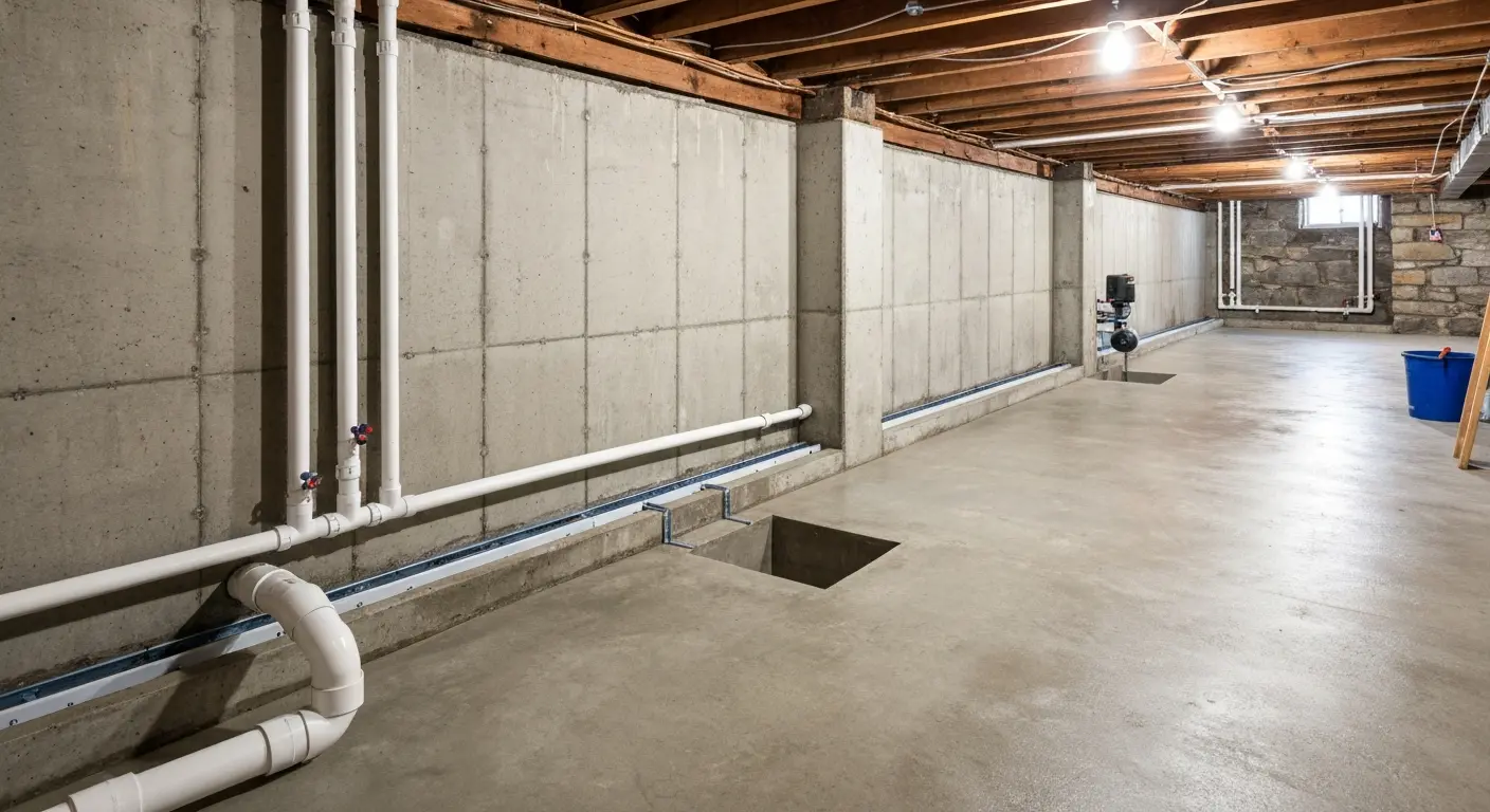 Basement waterproofing system installed