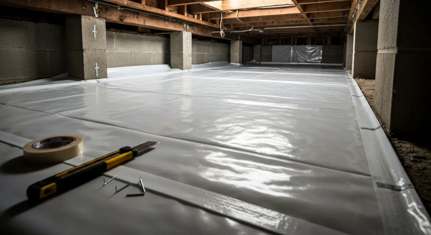 Crawl space vapor barrier installation