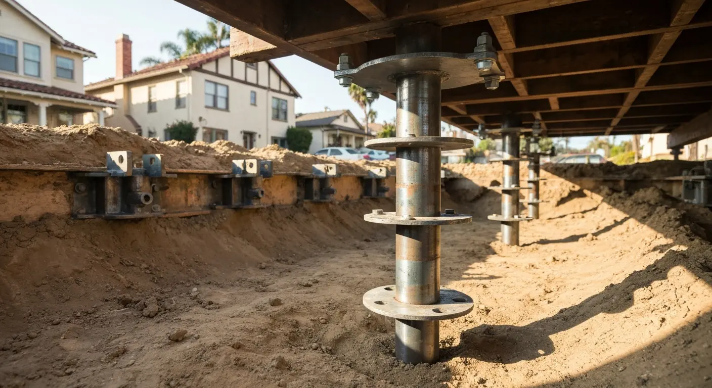 Foundation pier installation under home