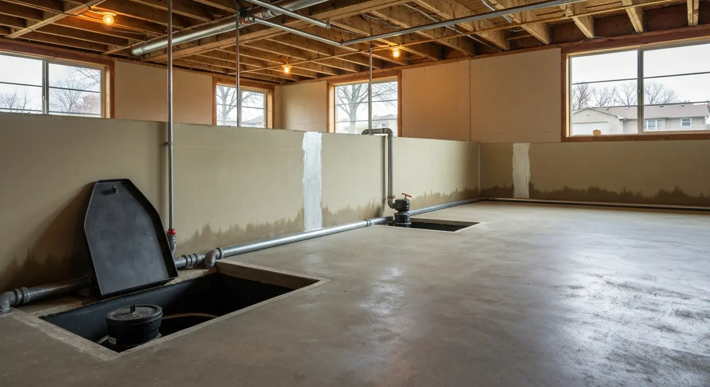 Basement waterproofing system installation